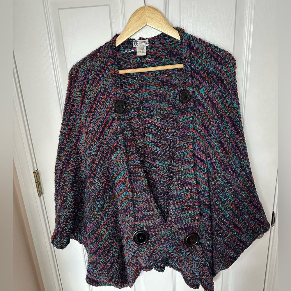 Vintage Glenmont Design Womens One Size Cape Big Buttons Lagenlook Multicolor